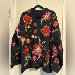 Zara sequin floral poncho sweater oversized black limited edition